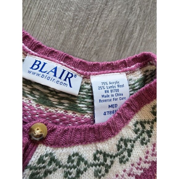 Blair Womens Nordic Knit Cardigan Sweater M Purple Wool Blend - Picture 6 of 8